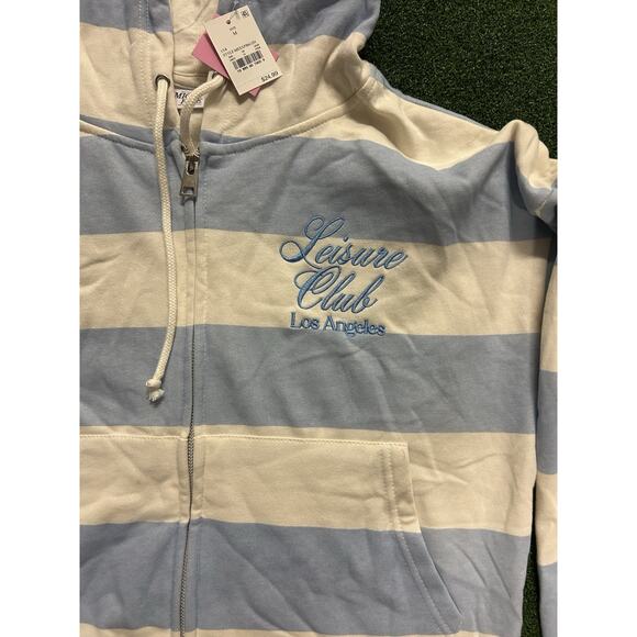 Mighty Fine Leisure Club Hoodie Womens M Blue White Striped Los Angeles Zip Up - Picture 3 of 7
